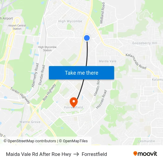 Maida Vale Rd After Roe Hwy to Forrestfield map