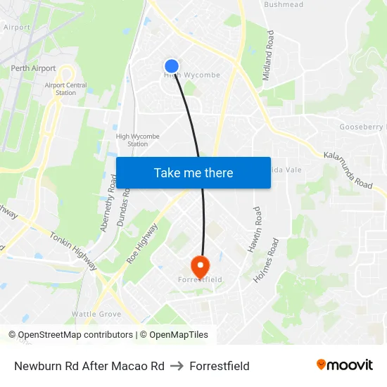 Newburn Rd After Macao Rd to Forrestfield map