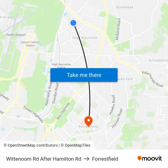 Wittenoom Rd After Hamilton Rd to Forrestfield map
