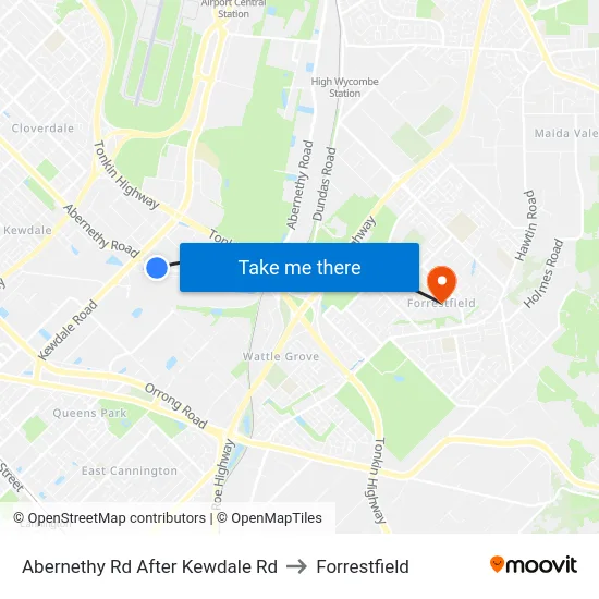 Abernethy Rd After Kewdale Rd to Forrestfield map