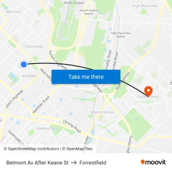 Belmont Av After Keane St to Forrestfield map