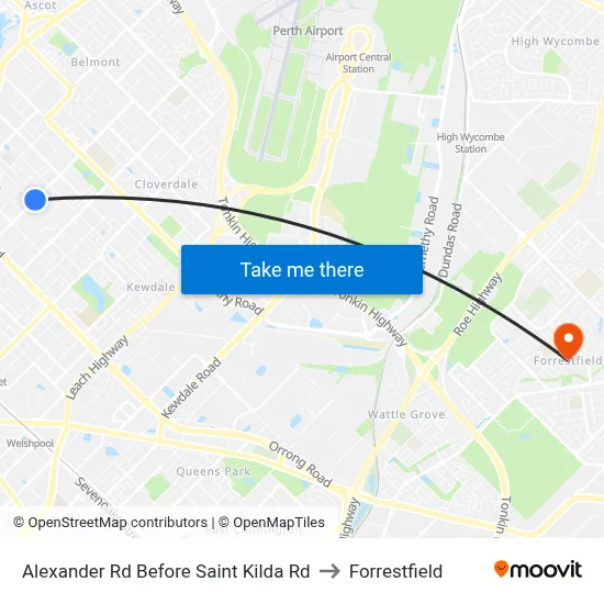 Alexander Rd Before Saint Kilda Rd to Forrestfield map