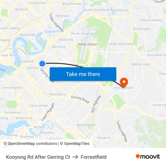 Kooyong Rd After Gerring Ct to Forrestfield map