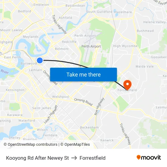 Kooyong Rd After Newey St to Forrestfield map