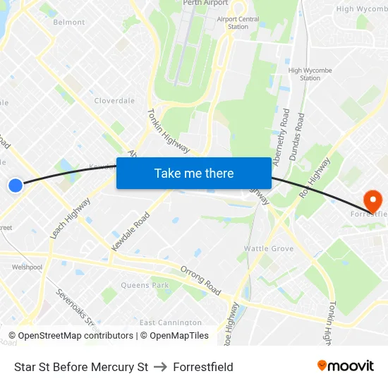 Star St Before Mercury St to Forrestfield map
