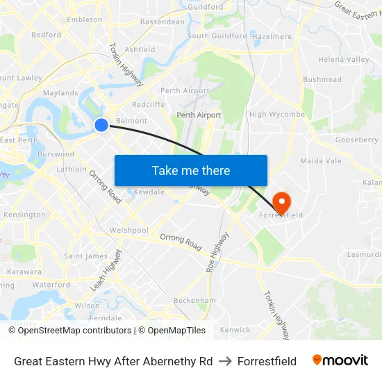 Great Eastern Hwy After Abernethy Rd to Forrestfield map
