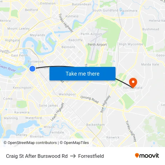 Craig St After Burswood Rd to Forrestfield map