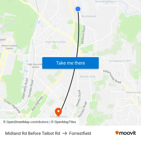 Midland Rd Before Talbot Rd to Forrestfield map