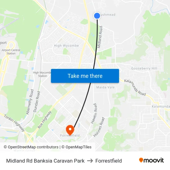 Midland Rd Banksia Caravan Park to Forrestfield map