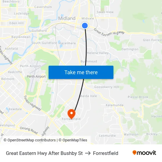 Great Eastern Hwy After Bushby St to Forrestfield map