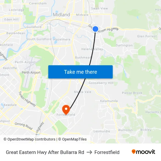 Great Eastern Hwy After Bullarra Rd to Forrestfield map