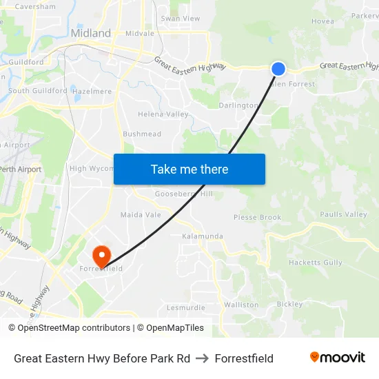 Great Eastern Hwy Before Park Rd to Forrestfield map