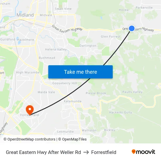 Great Eastern Hwy After Weller Rd to Forrestfield map