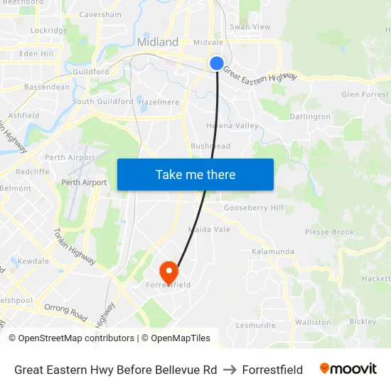 Great Eastern Hwy Before Bellevue Rd to Forrestfield map