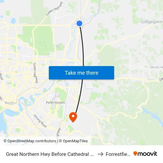 Great Northern Hwy Before Cathedral Av to Forrestfield map