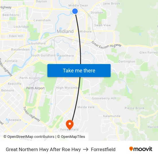 Great Northern Hwy After Roe Hwy to Forrestfield map