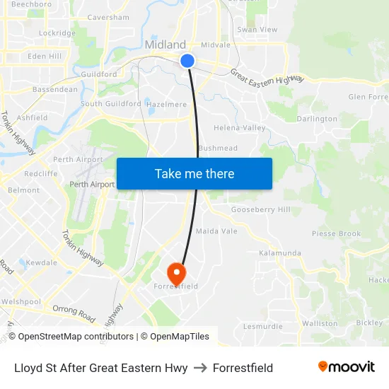 Lloyd St After Great Eastern Hwy to Forrestfield map