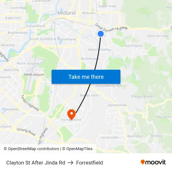 Clayton St After Jinda Rd to Forrestfield map