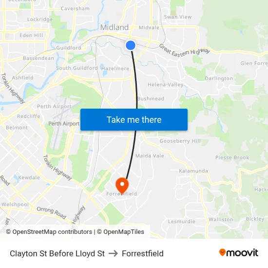 Clayton St Before Lloyd St to Forrestfield map