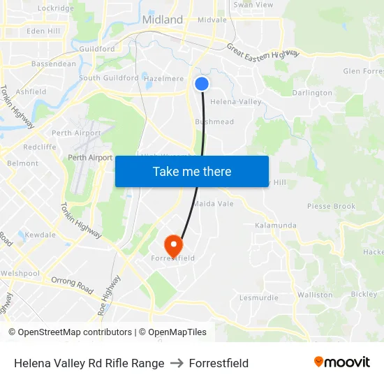 Helena Valley Rd Rifle Range to Forrestfield map