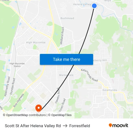 Scott St After Helena Valley Rd to Forrestfield map