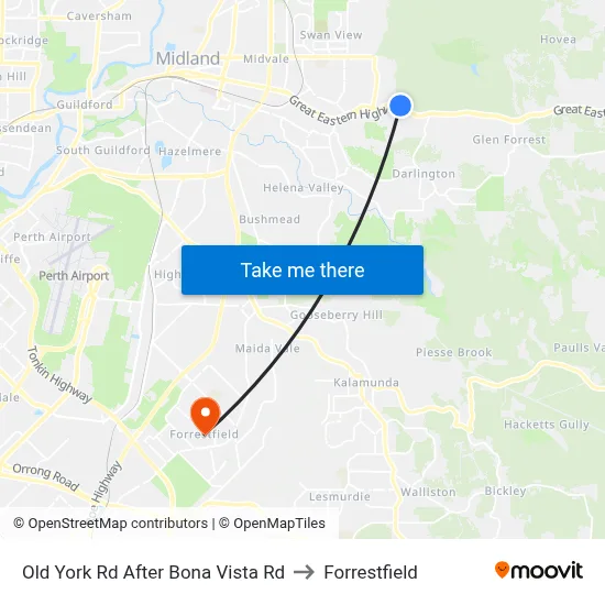 Old York Rd After Bona Vista Rd to Forrestfield map