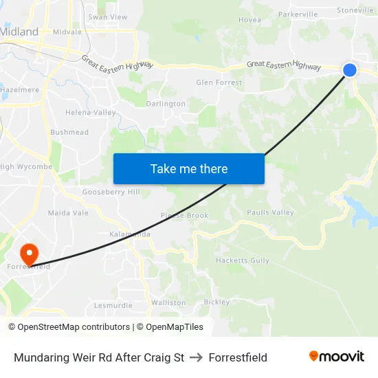 Mundaring Weir Rd After Craig St to Forrestfield map