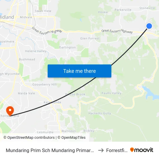 Mundaring Prim Sch   Mundaring Primary School to Forrestfield map