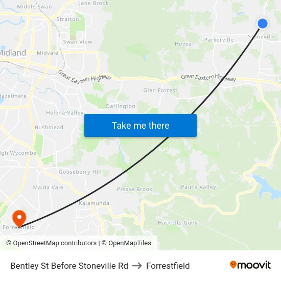 Bentley St Before Stoneville Rd to Forrestfield map