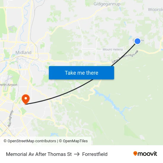 Memorial Av After Thomas St to Forrestfield map