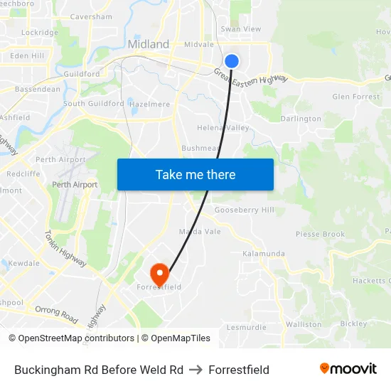 Buckingham Rd Before Weld Rd to Forrestfield map