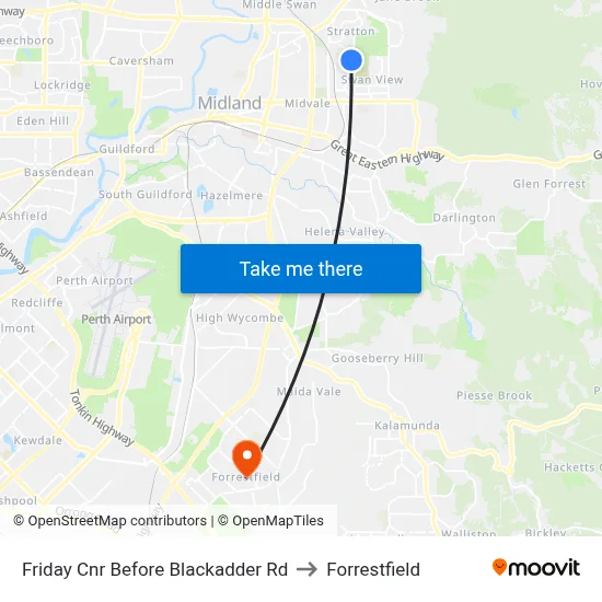 Friday Cnr Before Blackadder Rd to Forrestfield map