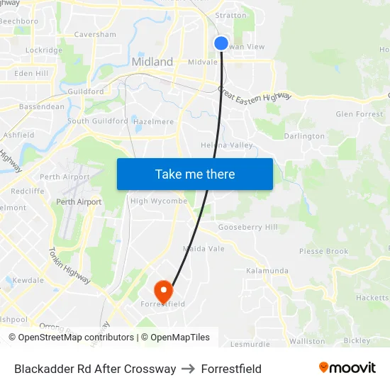 Blackadder Rd After Crossway to Forrestfield map