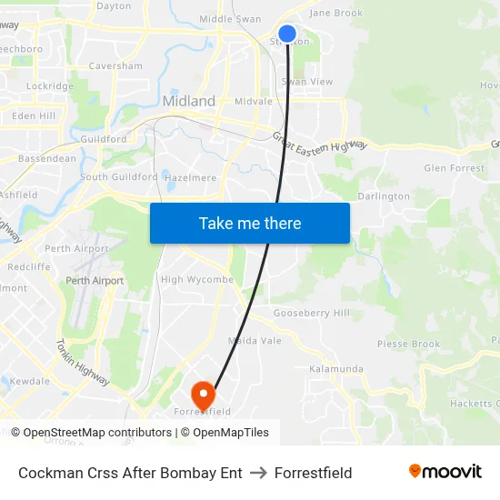 Cockman Crss After Bombay Ent to Forrestfield map