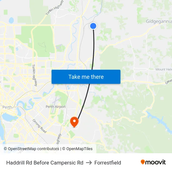 Haddrill Rd Before Campersic Rd to Forrestfield map