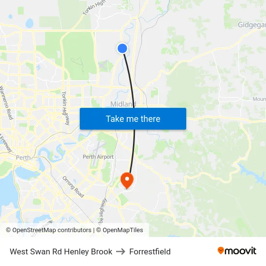 West Swan Rd Henley Brook to Forrestfield map