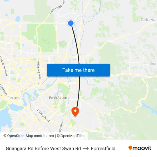 Gnangara Rd Before West Swan Rd to Forrestfield map
