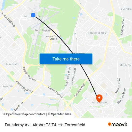 Fauntleroy Av  - Airport T3 T4 to Forrestfield map