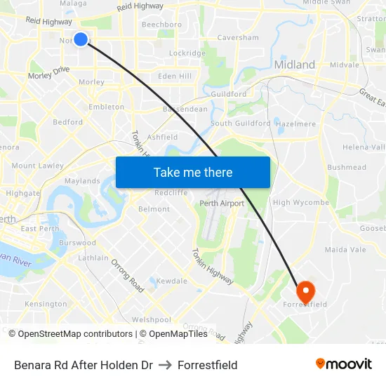 Benara Rd After Holden Dr to Forrestfield map