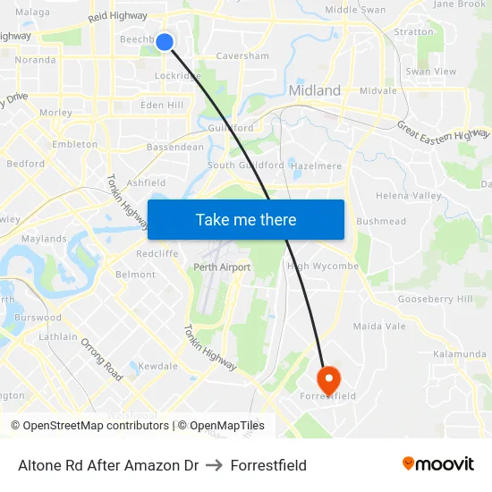 Altone Rd After Amazon Dr to Forrestfield map