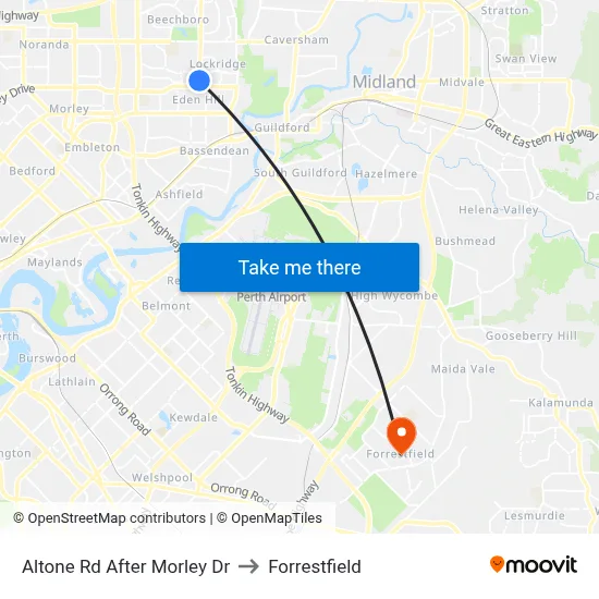 Altone Rd After Morley Dr to Forrestfield map