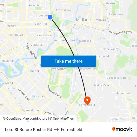 Lord St Before Rosher Rd to Forrestfield map