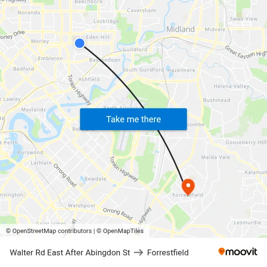 Walter Rd East After Abingdon St to Forrestfield map