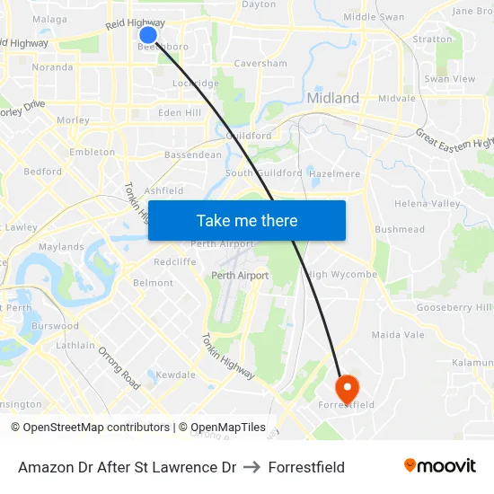 Amazon Dr After St Lawrence Dr to Forrestfield map