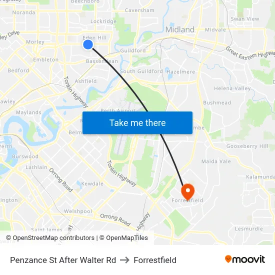 Penzance St After Walter Rd to Forrestfield map