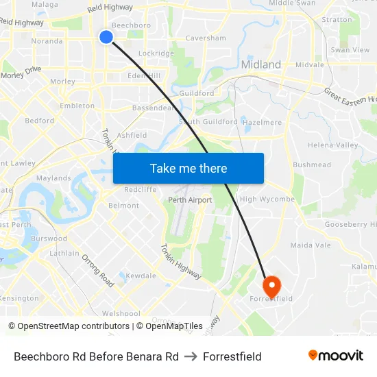 Beechboro Rd Before Benara Rd to Forrestfield map