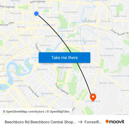 Beechboro Rd Beechboro Central Shop Ctr to Forrestfield map