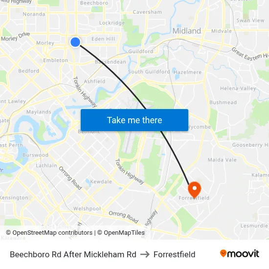 Beechboro Rd After Mickleham Rd to Forrestfield map