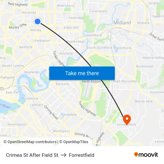 Crimea St After Field St to Forrestfield map