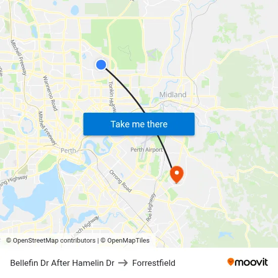 Bellefin Dr After Hamelin Dr to Forrestfield map